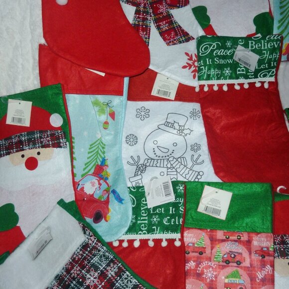 NWT Lot of 22 Christmas Stockings in Small, Medium and Large Assorted Prints - Picture 2 of 12